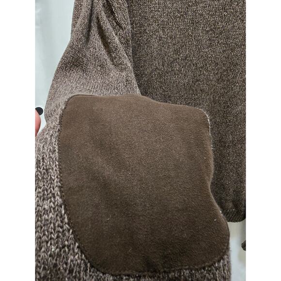 Chaps brown knit quarter button 100% cotton sweater XXL with elbow patches - Picture 8 of 11